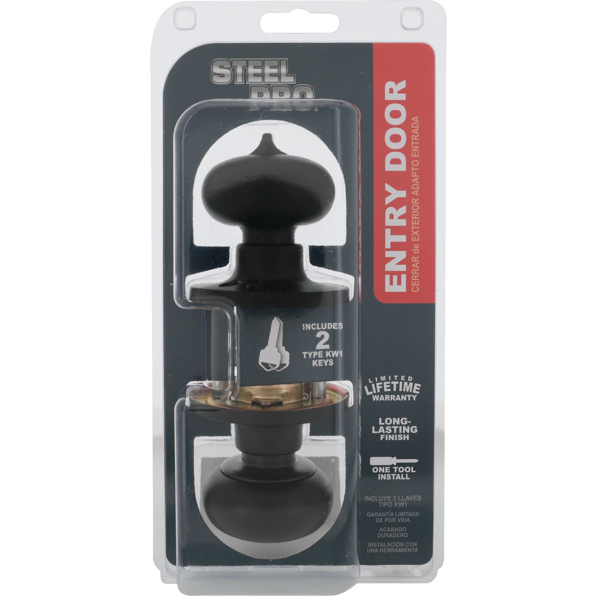 Steel Pro Matte Black Half Round Entry Knob Image 2