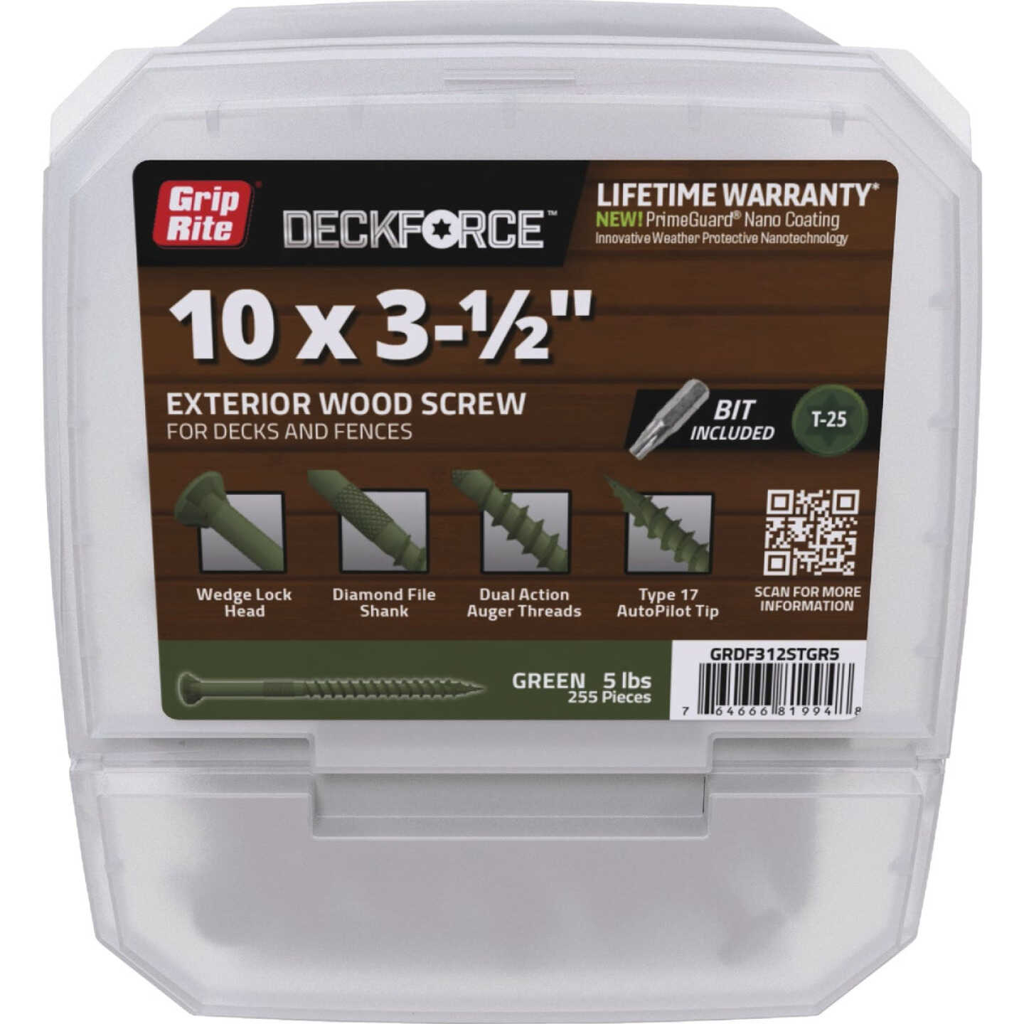 Grip-Rite DeckForce PrimeGuard Nano #10 x 3-1/2 In. Star Drive Green Screw (5 Lb.) Image 1