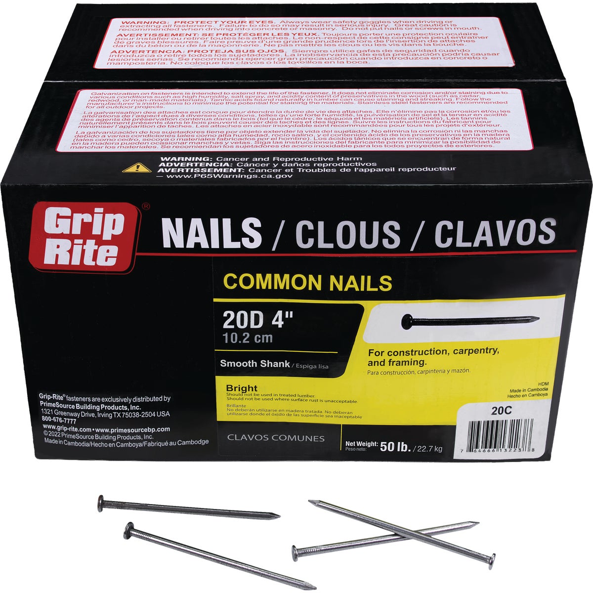 Grip-Rite 4 In. 20d x 6 ga Smooth Shank Bright Steel Common Nail (50 Lb.)