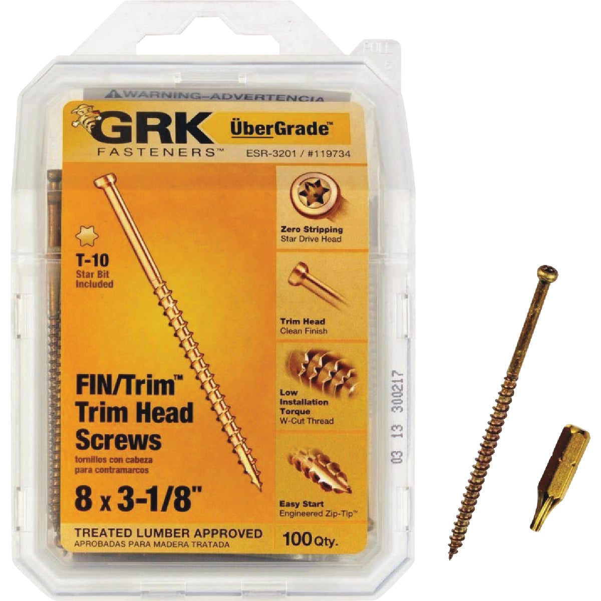GRK #8 x 3-1/8 In. Star Drive Steel Trim Screw (100-Count)