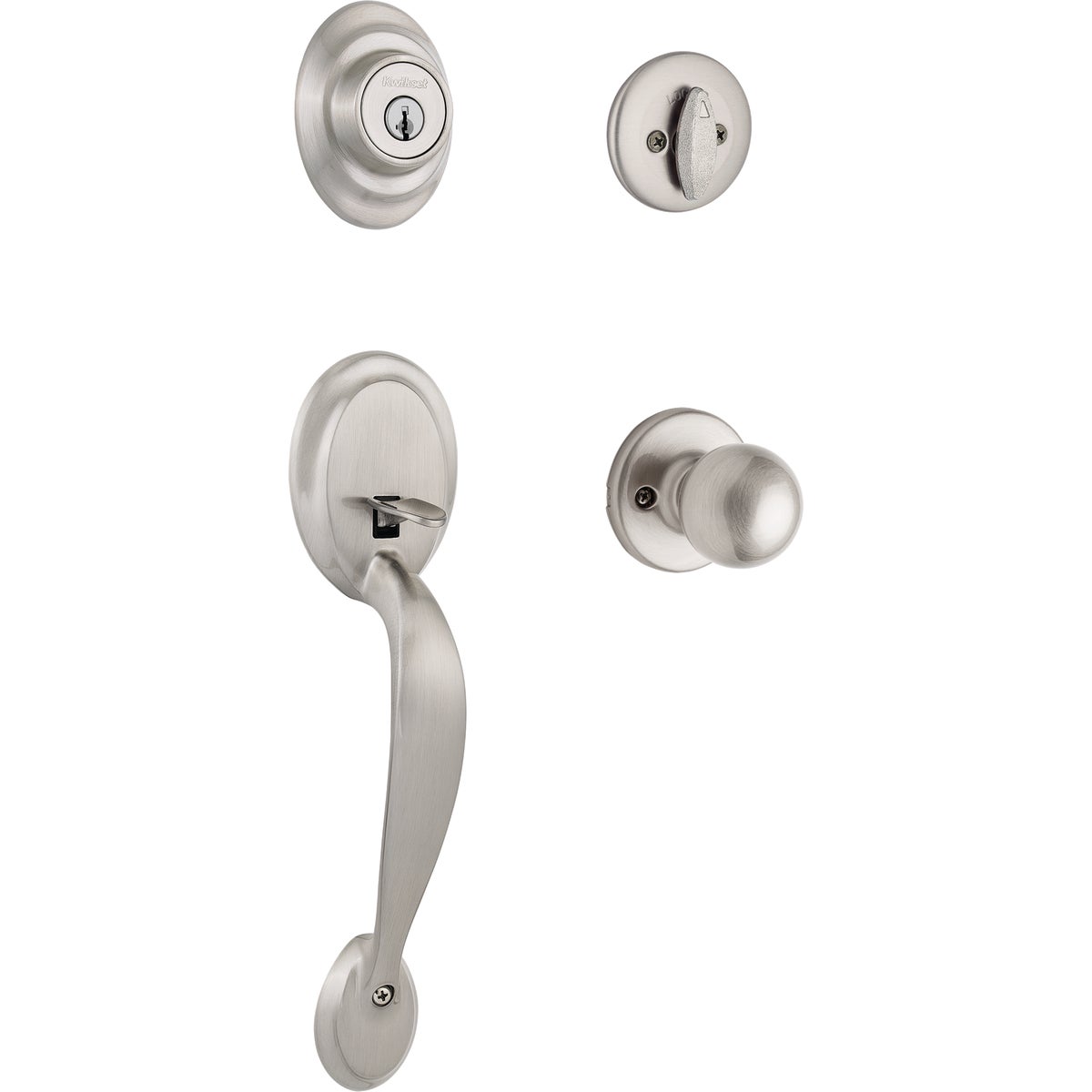 Kwikset SmartKey Satin Nickel Dakota Entry Door Handleset with Polo Knob