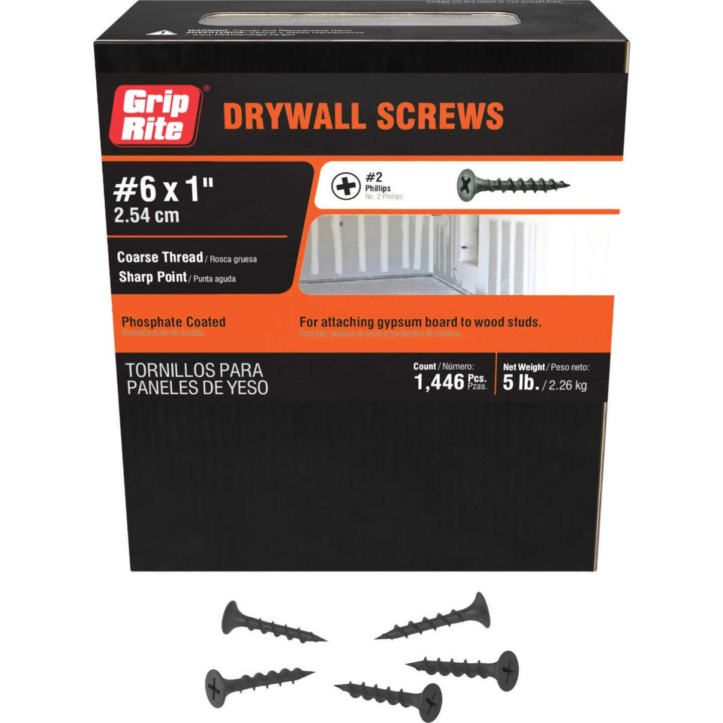Grip-Rite #6 x 1 In. Coarse Thread Gray Phosphate Drywall Screw (5 Lb.) Image 1