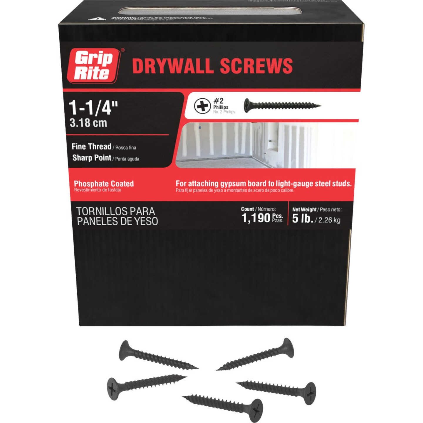 Grip-Rite #6 x 1-1/4 In. Fine Thread Multipurpose Drywall Screw (5 Lb.) Image 1