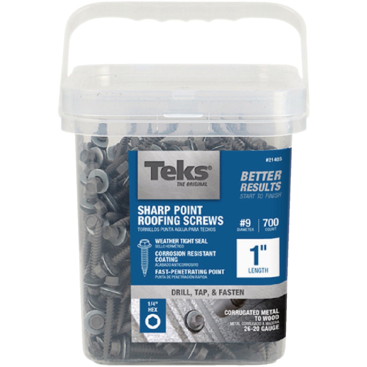 Teks #9 x 1 In. Hex Washer Head Sharp Point Metal to Wood Roofing Screw (700-Count) Image 1