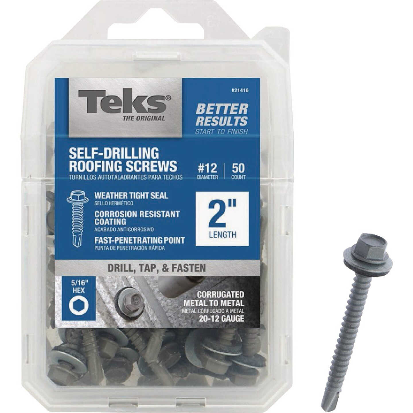 Teks #12 x 2 In. Hex Washer Head Self-Drilling Metal to Metal Roofing Screw (50-Count) Image 1