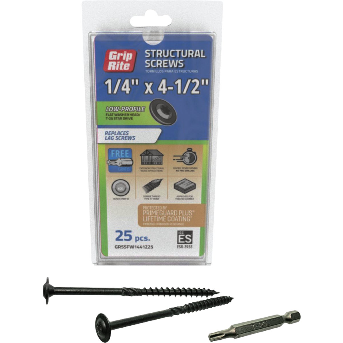 Grip-Rite PrimeGuard Plus 1/4 In. x 4-1/2 In. T-25 Star Drive Flat Washer Head Coarse Thread Structural Screw (25-Count)