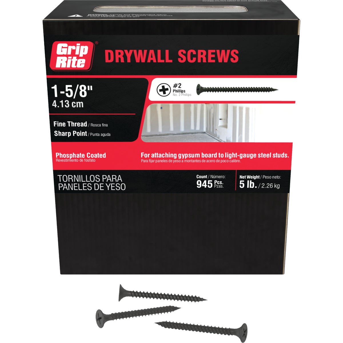 Grip-Rite #6 x 1-5/8 In. Fine Thread Multipurpose Drywall Screw (5 Lb.) Image 1