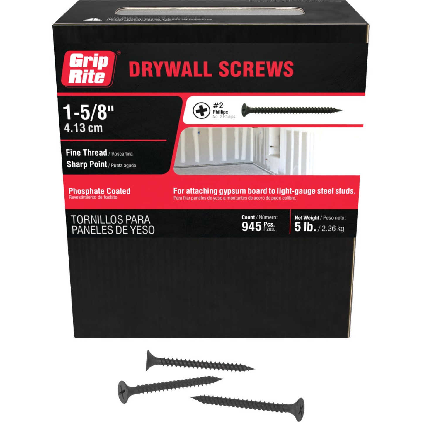Grip-Rite #6 x 1-5/8 In. Fine Thread Multipurpose Drywall Screw (5 Lb.) Image 1