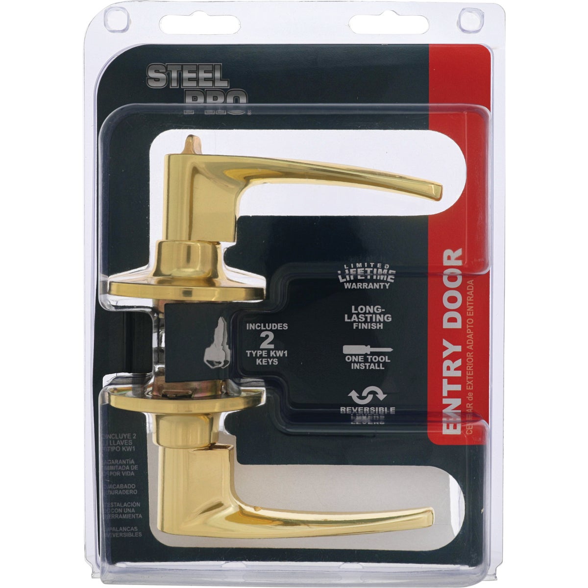 Steel Pro Polished Brass Entry Door Lever Image 2