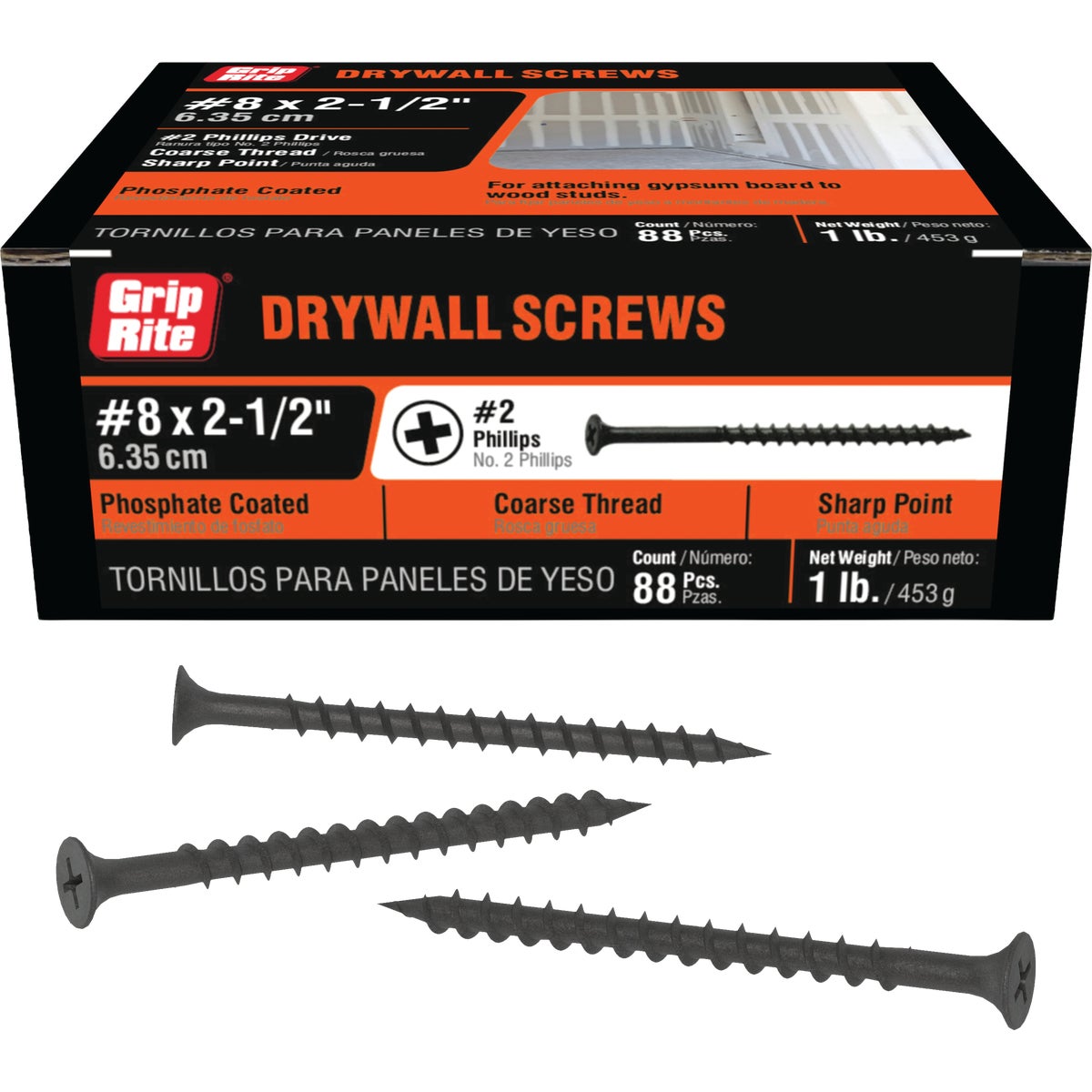 Grip-Rite #8 x 2-1/2 In. Coarse Thread Black Phosphate Drywall Screw (1 Lb.)