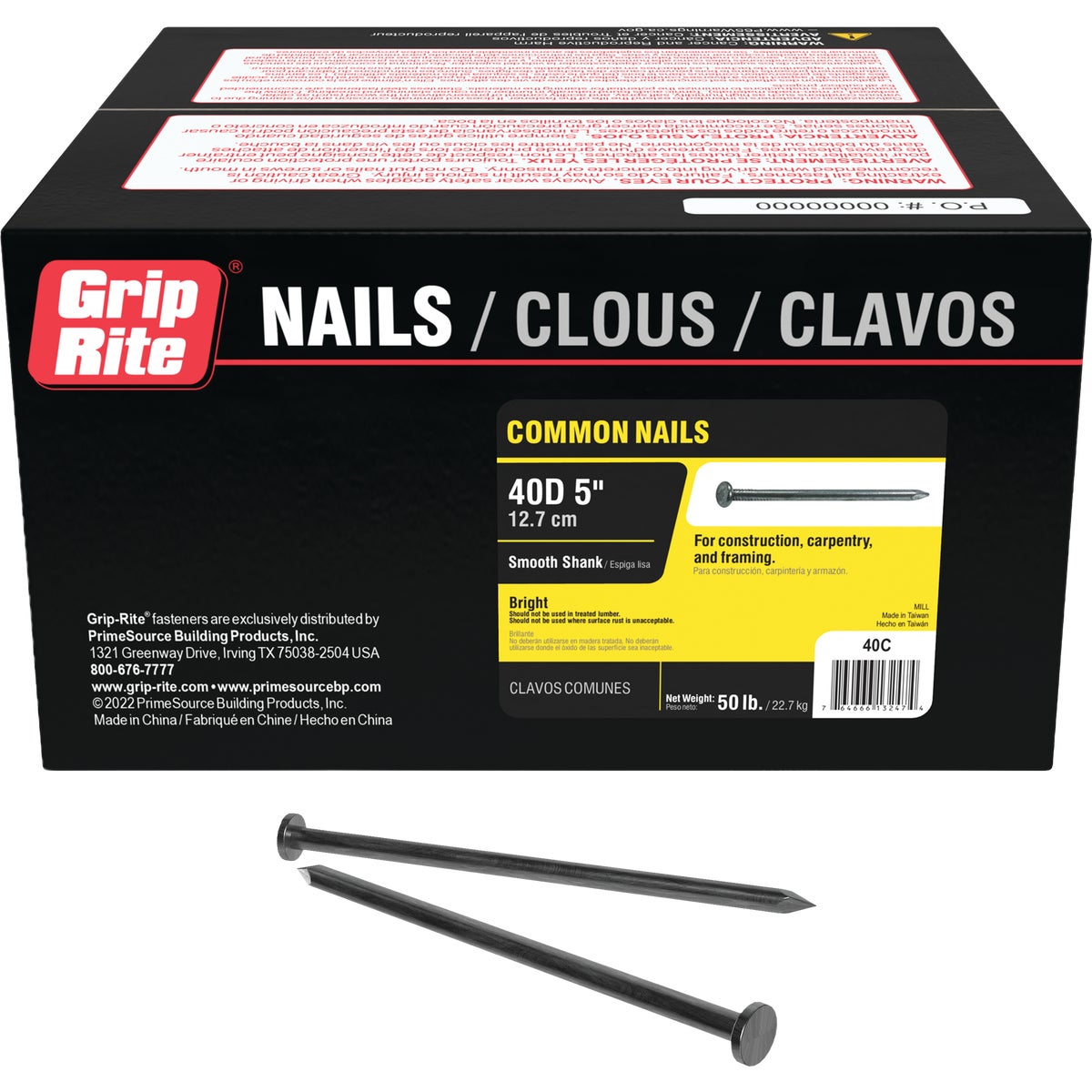 Grip-Rite 5 In. 40d x 4 ga Smooth Shank Bright Steel Common Nail (50 Lb.)