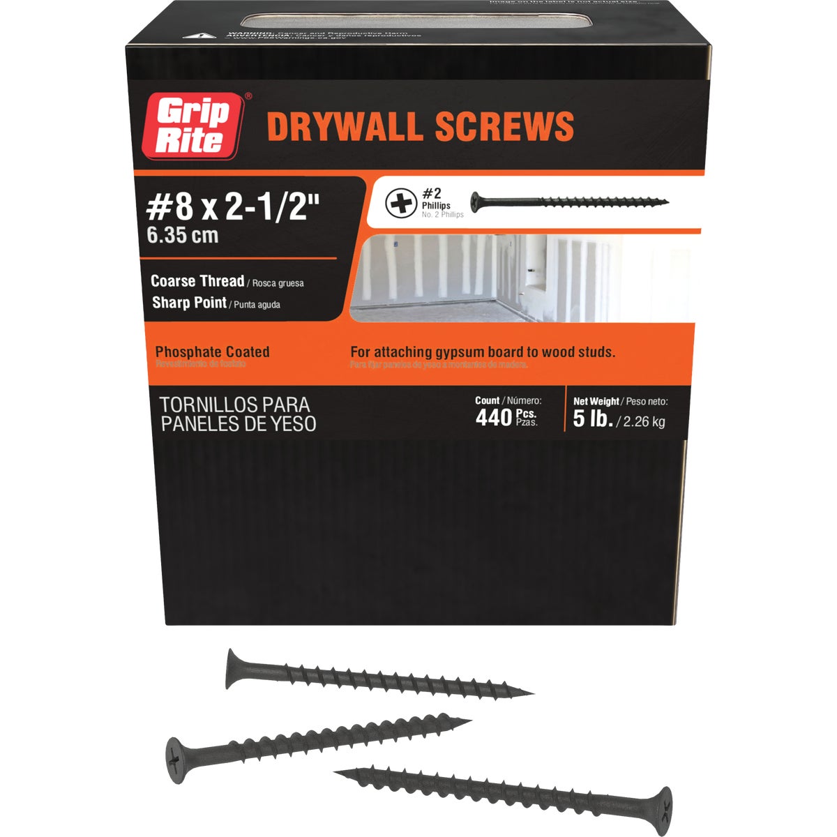 Grip-Rite #8 x 2-1/2 In. Coarse Thread Gray Phosphate Drywall Screw (5 Lb.)
