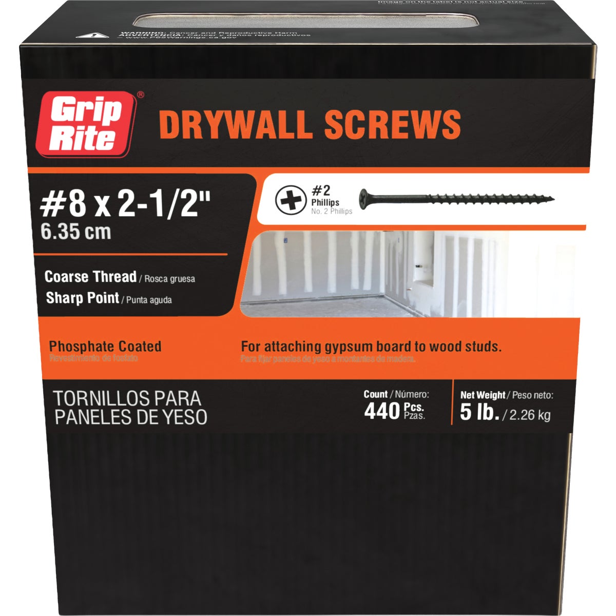 Grip-Rite #8 x 2-1/2 In. Coarse Thread Gray Phosphate Drywall Screw (5 Lb.) Image 2