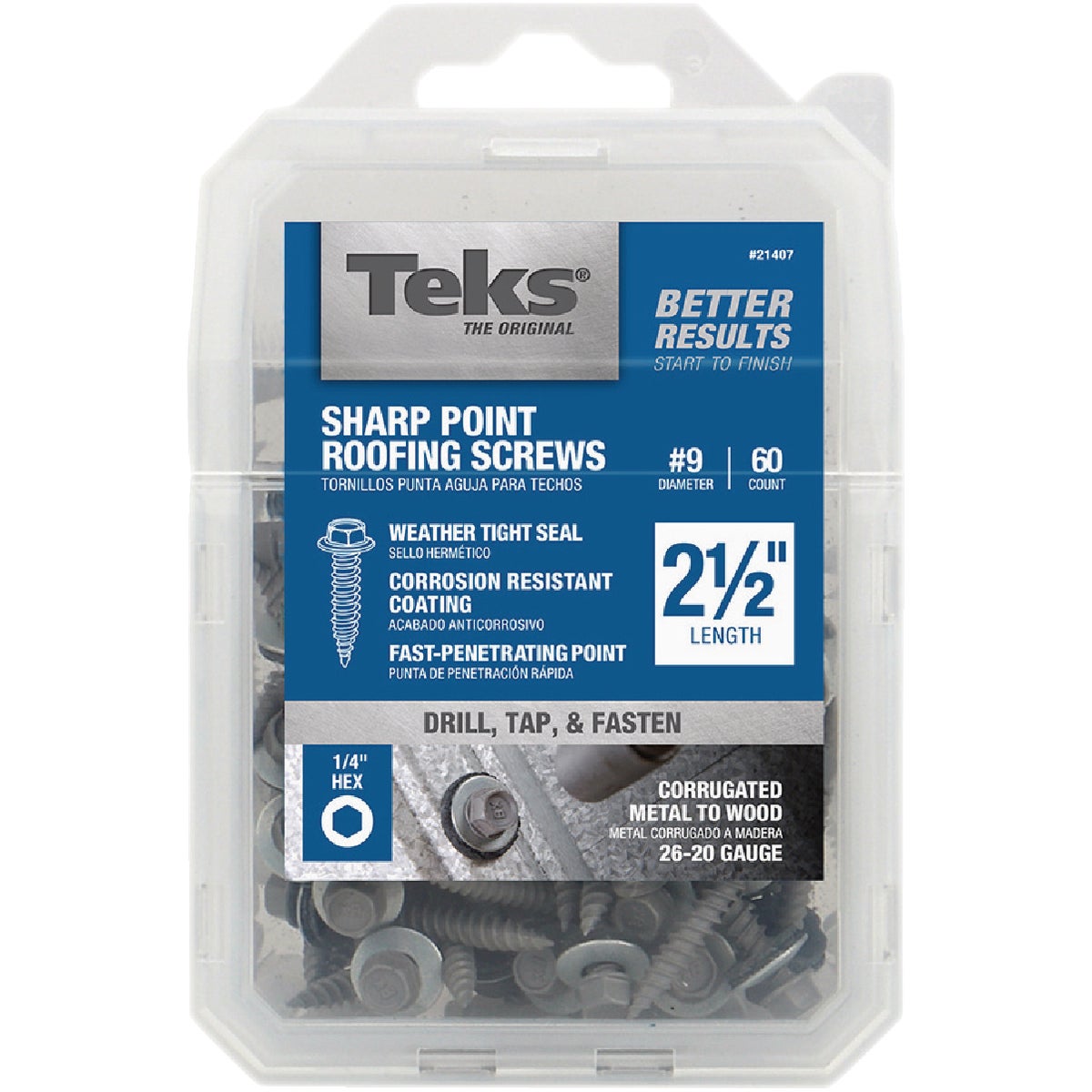 Teks #9 x 2-1/2 In. Hex Washer Head Sharp Point Metal to Wood Roofing Screw (60-Count) Image 5
