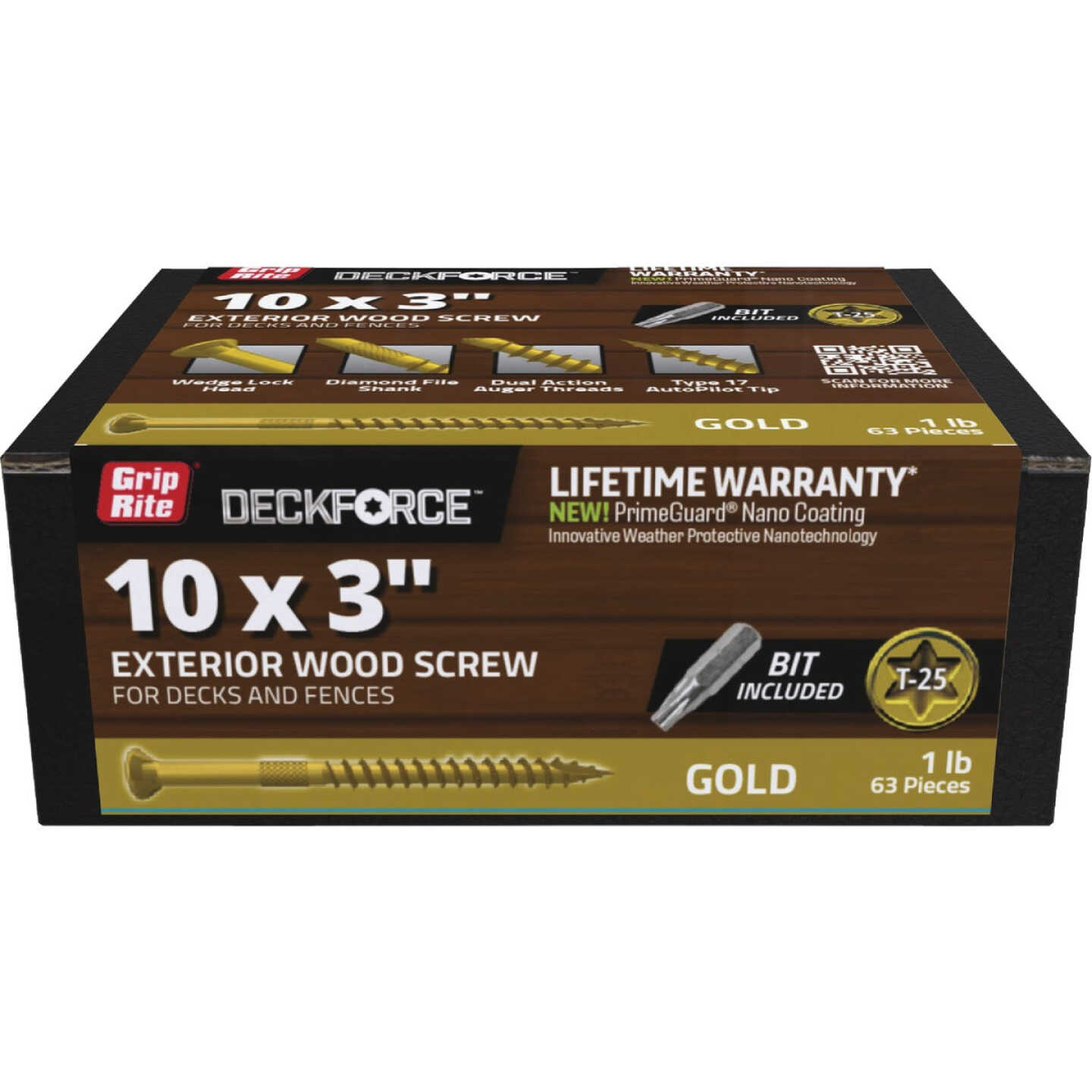 Grip-Rite DeckForce PrimeGuard Nano #10 x 3 In. Star Drive Gold Screw (1 Lb.) Image 1