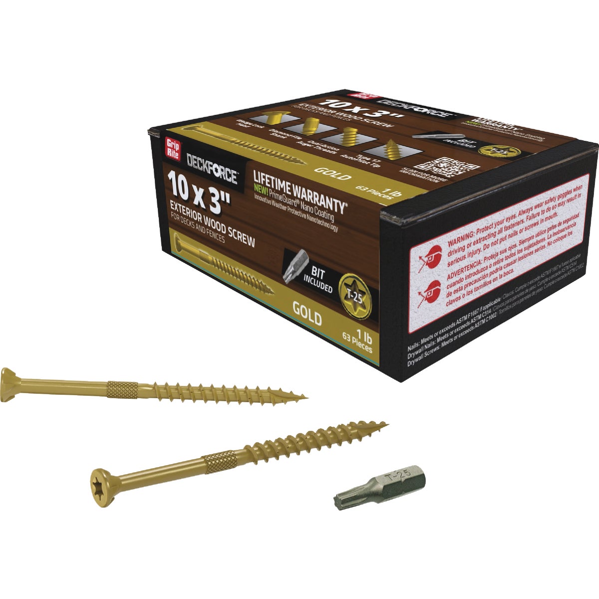 Grip-Rite DeckForce PrimeGuard Nano #10 x 3 In. Star Drive Gold Screw (1 Lb.) Image 2