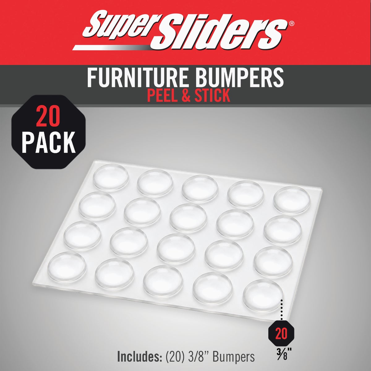 Super Sliders 3/8 In. Clear Round Furniture Wall Bumper (20-Pack) Image 2