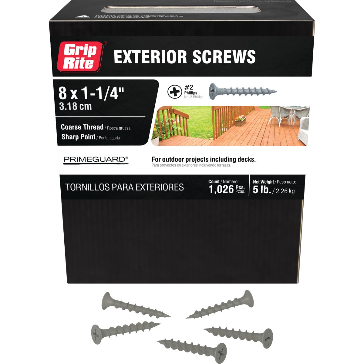 Grip-Rite PrimeGuard 1-1/4 In. x 8 ga #2 Phillips Exterior Screw (5 Lb.)