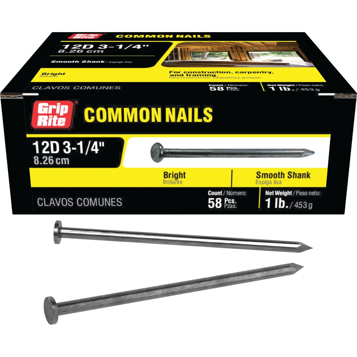 Grip-Rite 3-1/4 In. x 9 ga x 12d Bright Common Nails (61-Count) Image 1