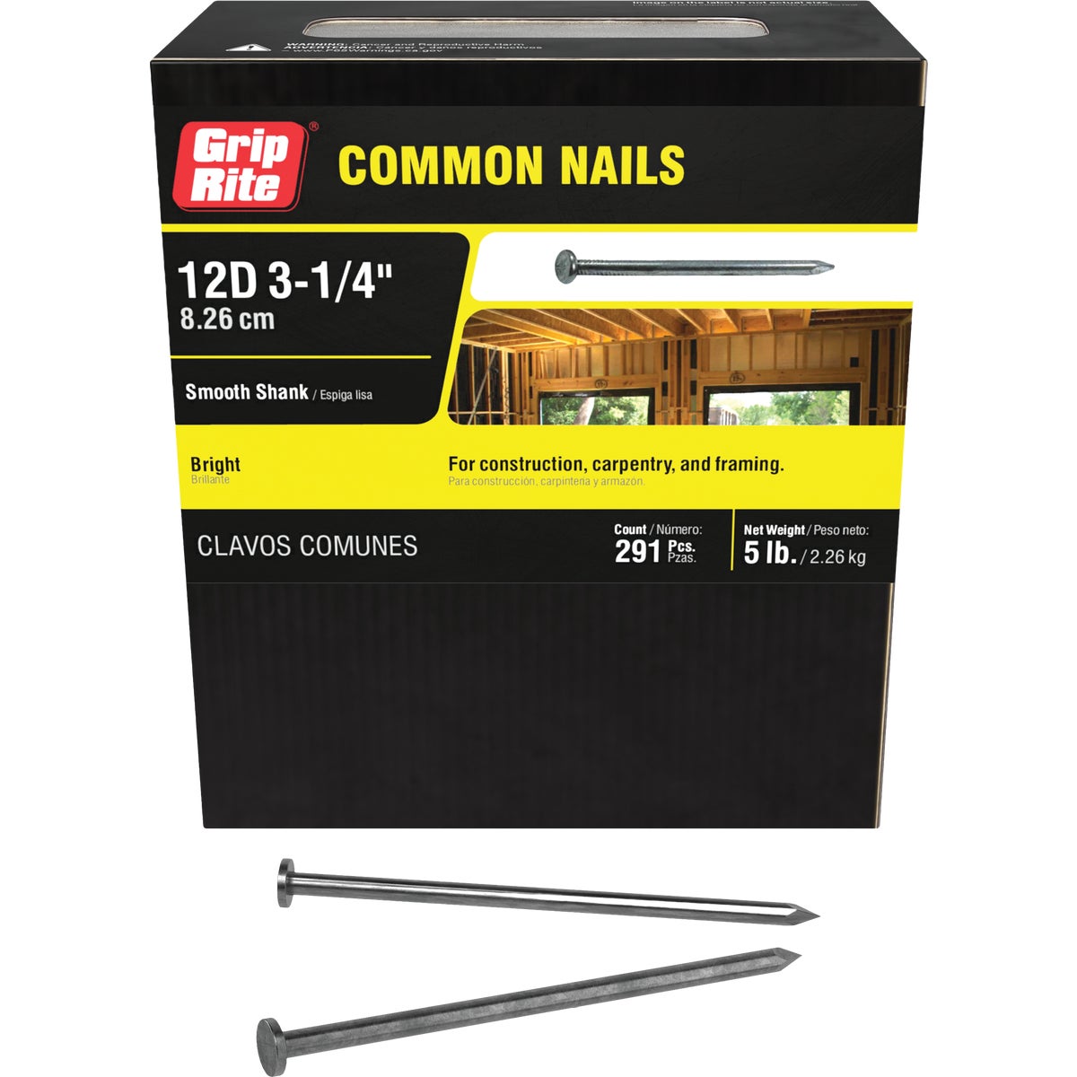Grip-Rite 3-1/4 In. x 9 ga x 12d Bright Common Nails (305-Count)
