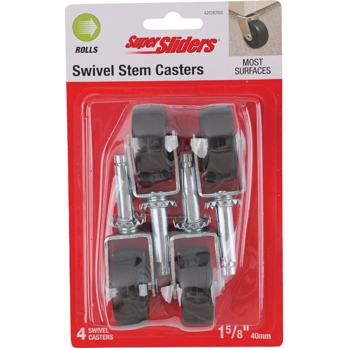 Super Sliders 1-5/8 In. Black Stem Caster (4-Pack)