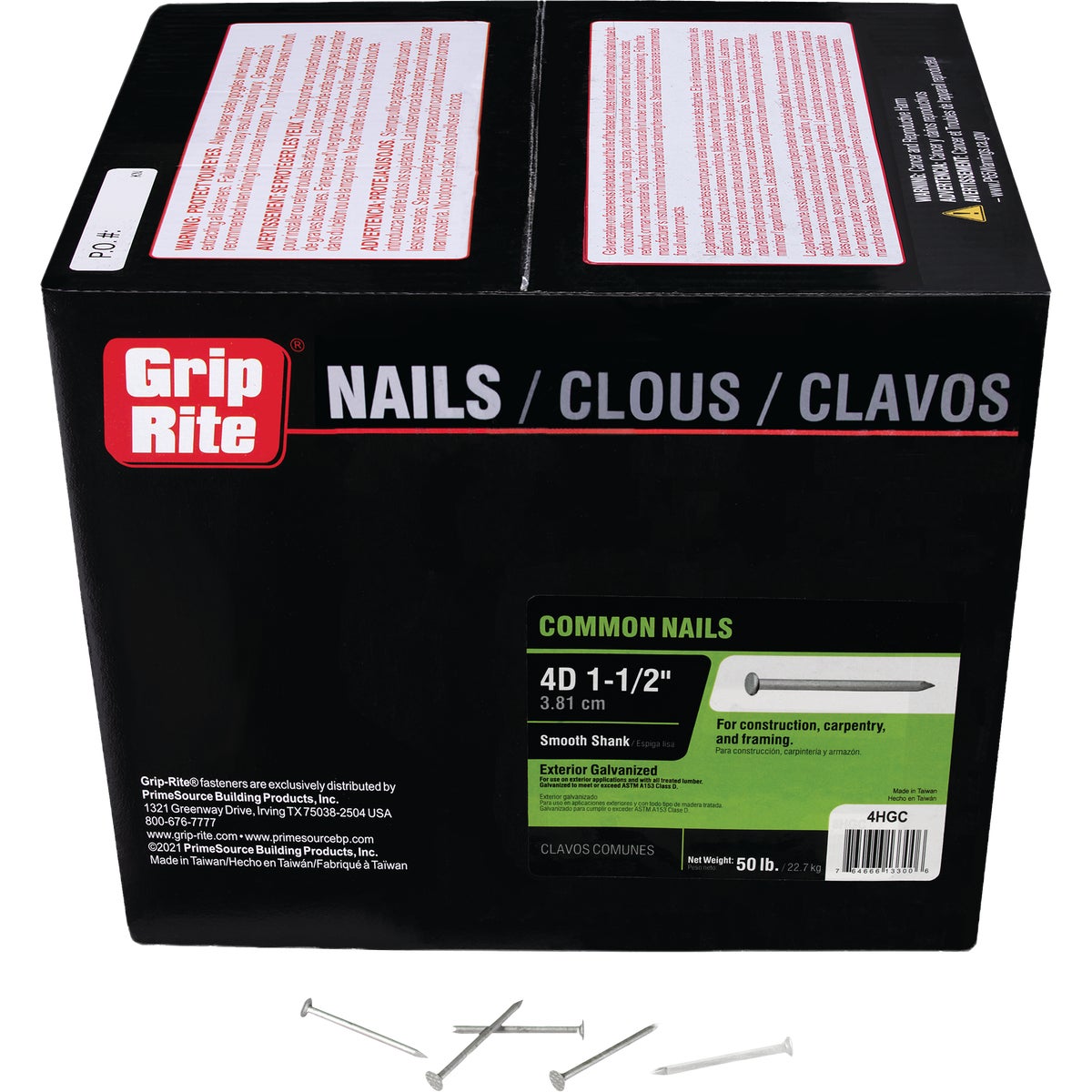 Grip-Rite 1-1/2 In. 4d x 12.5 ga Smooth Shank Flat Head Hot-Dipped Galvanized Steel Common Nail (50 Lb.) Image 1