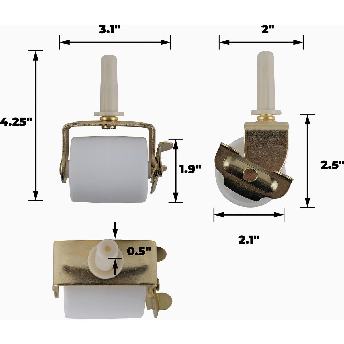 Super Sliders 2-1/8 In. White Bed Rollers with Brake (2-Pack) Image 2