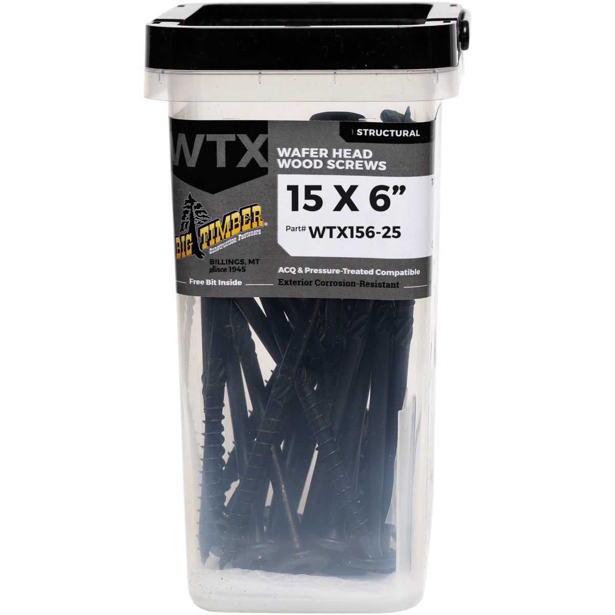 Big Timber #15 x 6 In. Wafer Head Black Wood Screw (25-Count)