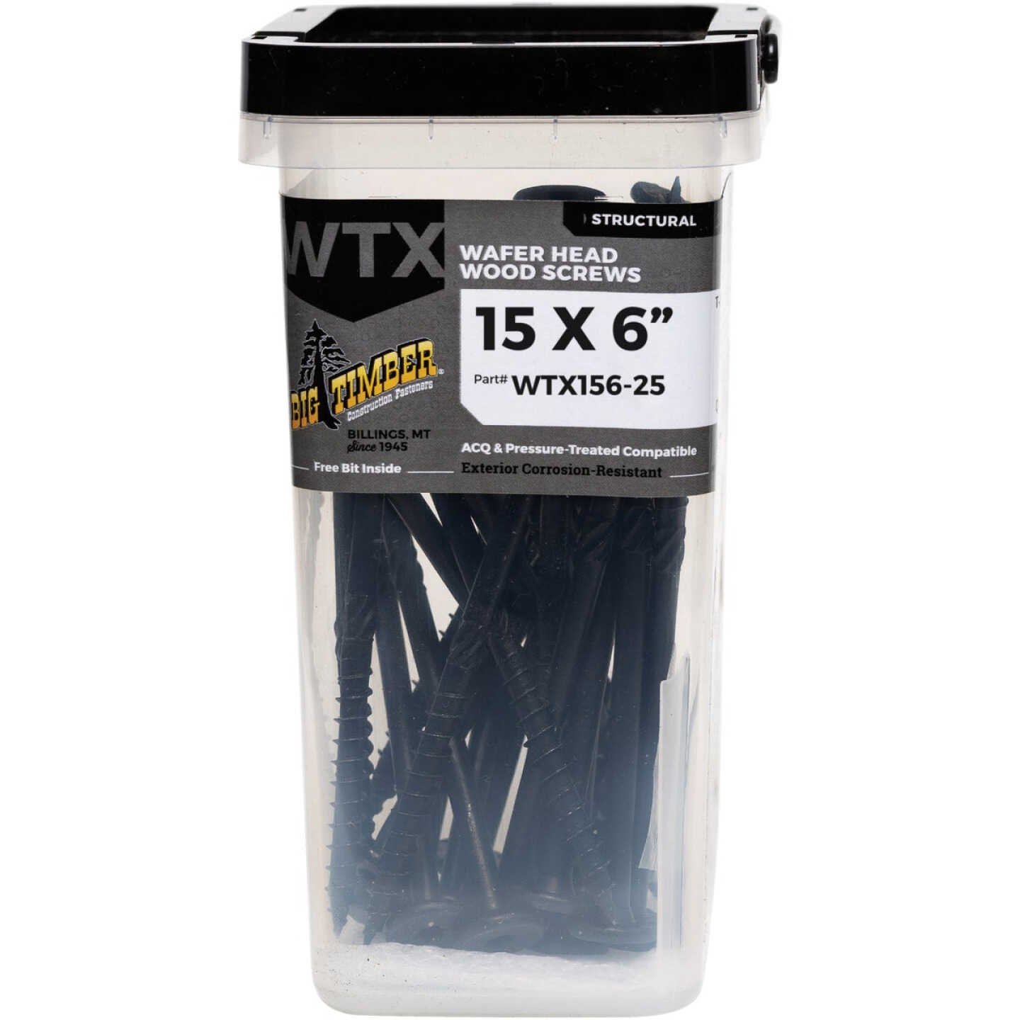 Big Timber #15 x 6 In. Wafer Head Black Wood Screw (25-Count) Image 1