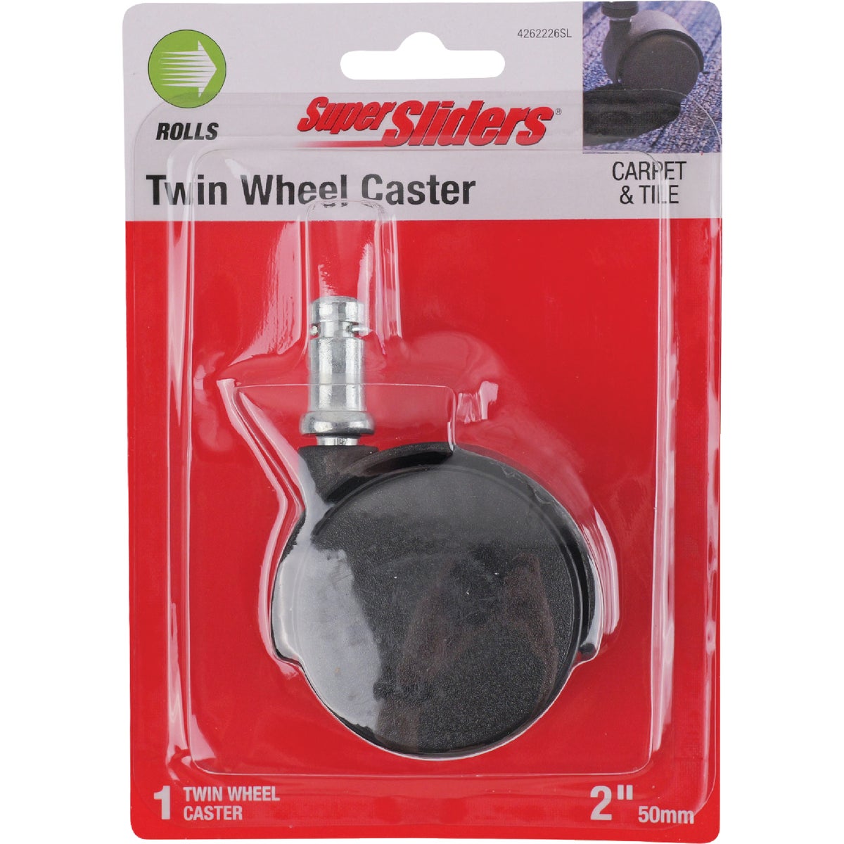 Super Sliders 2 In. 2-Wheel Black Stem Caster