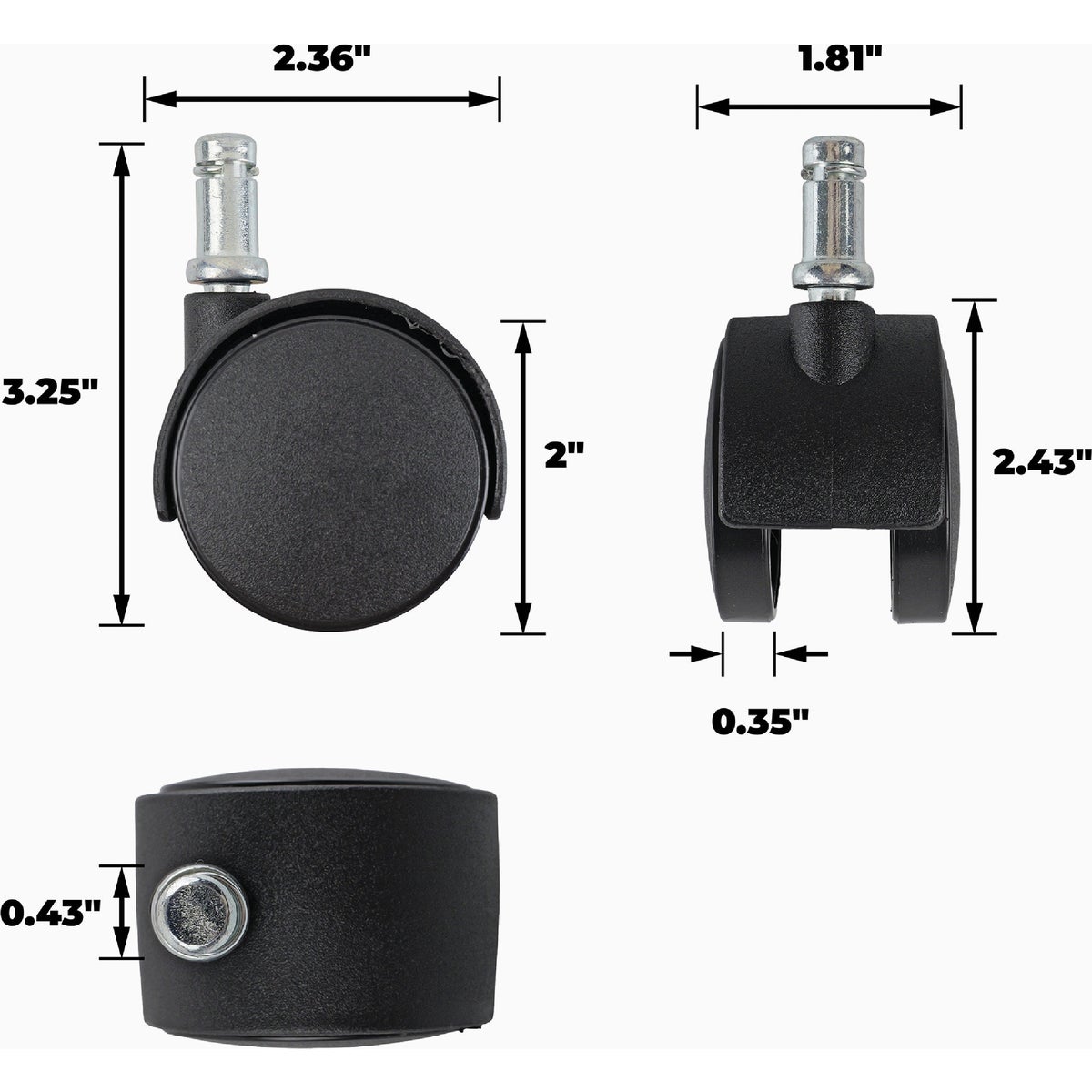 Super Sliders 2 In. 2-Wheel Black Stem Caster Image 2