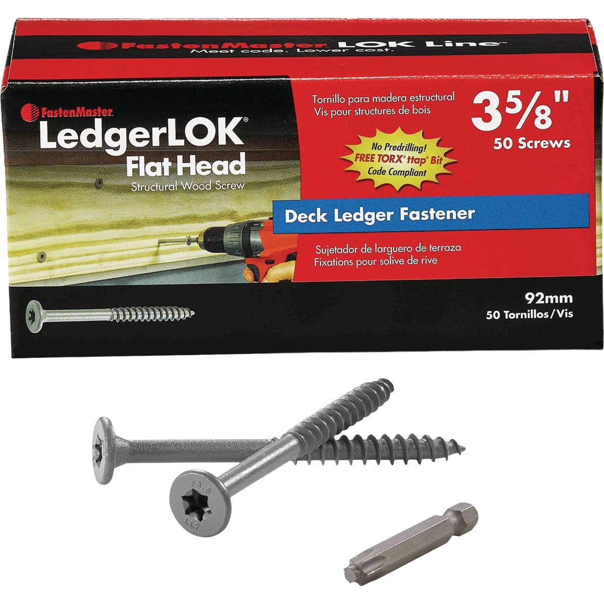 FastenMaster LedgerLok 0.305 In. x 3-5/8 In. Coarse Steel Flat-Head Ledger Board Fasteners (50-Count)