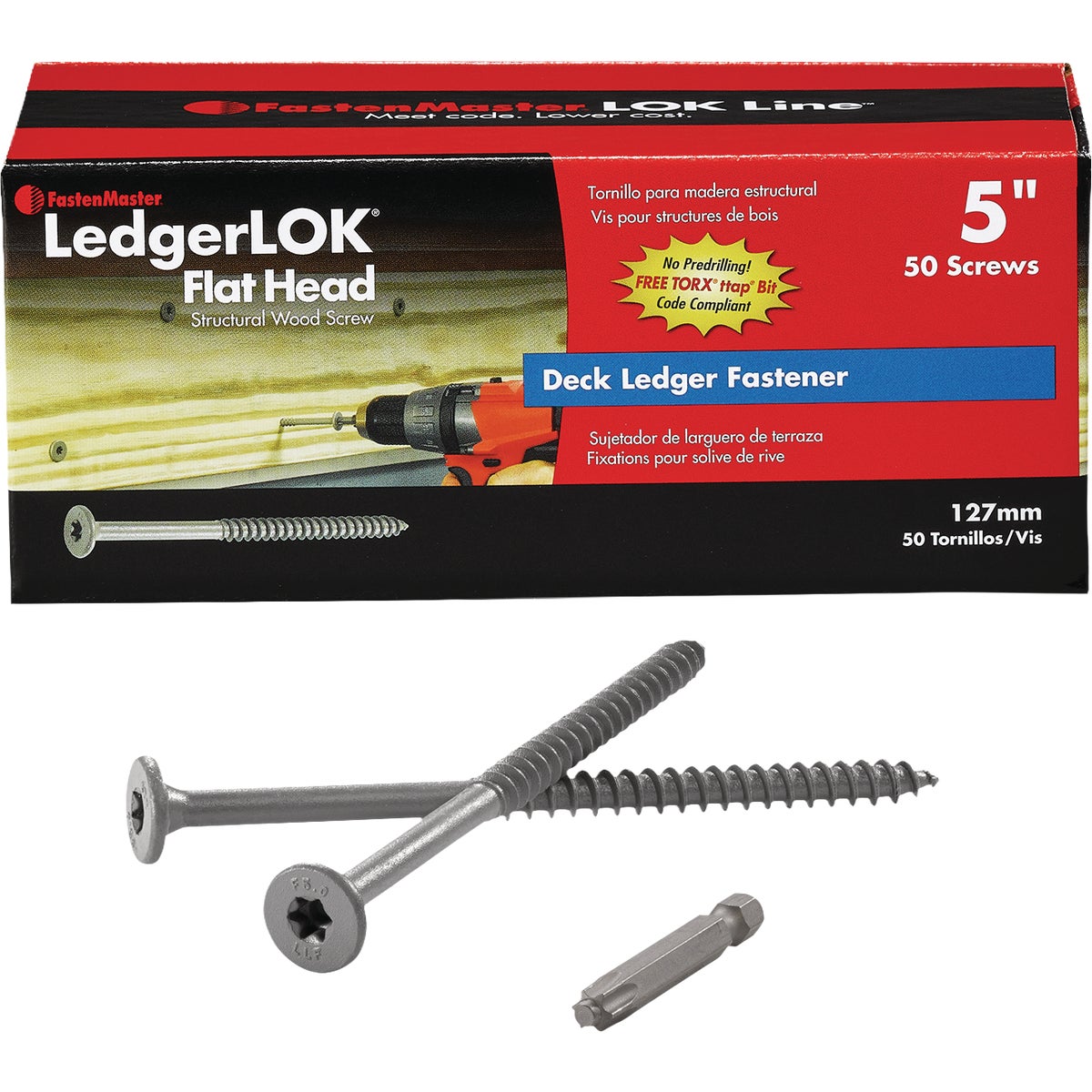 FastenMaster LedgerLok 0.305 In. x 5 In. Coarse Steel Flat-Head Ledger Board Fasteners (50-Count)
