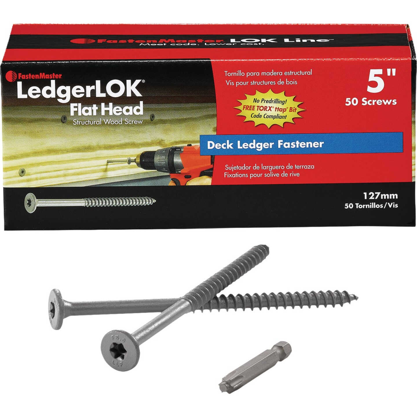 FastenMaster LedgerLok 0.305 In. x 5 In. Coarse Steel Flat-Head Ledger Board Fasteners (50-Count) Image 1