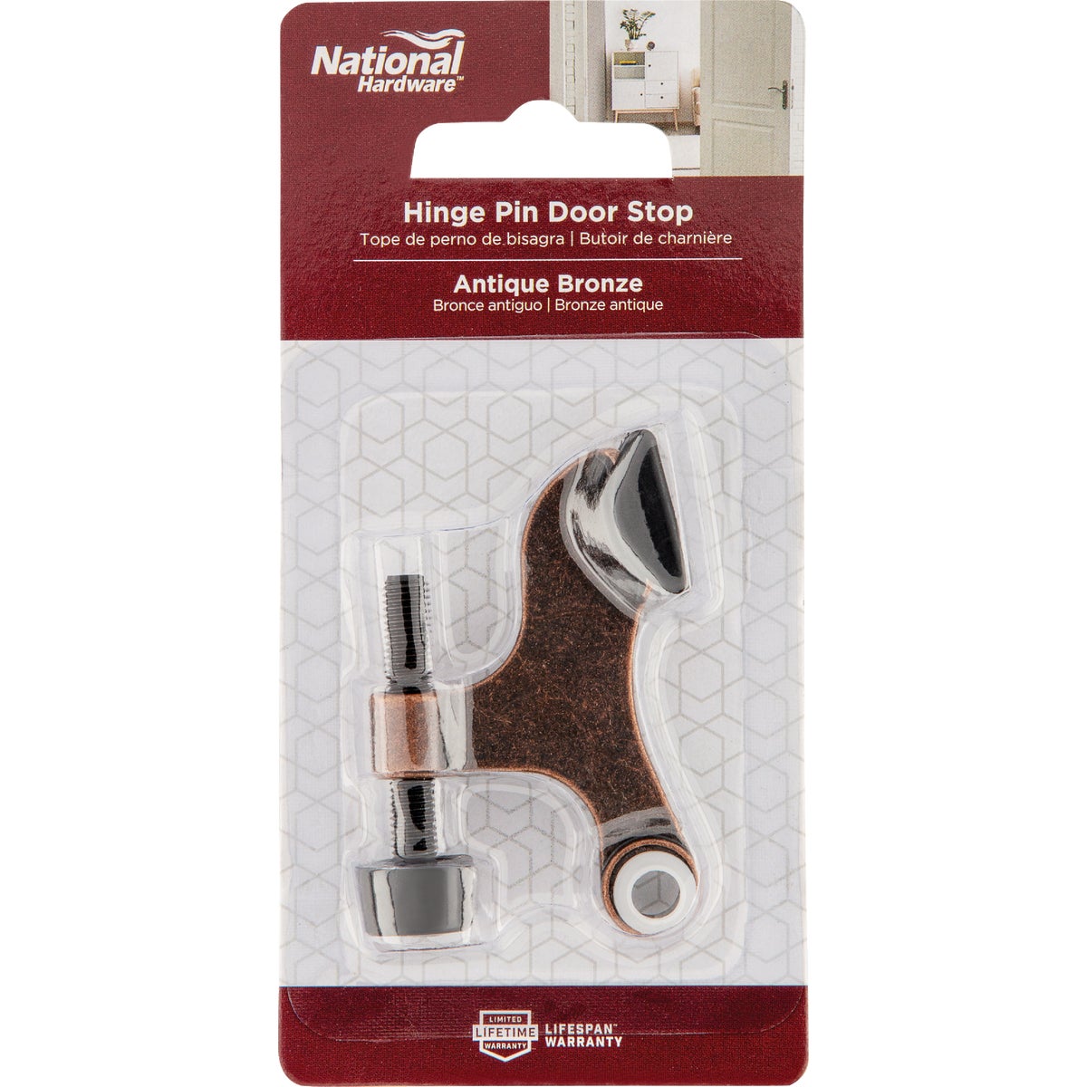 National Hardware Antique Bronze Hinge Pin Door Stop Image 2