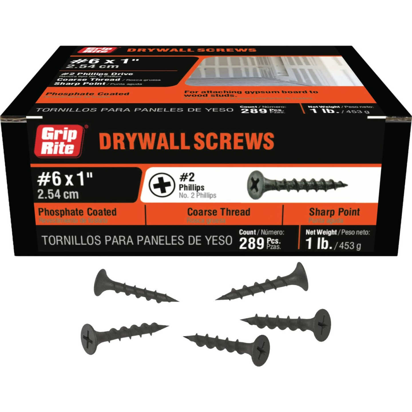 Grip-Rite 1 In. x 6 ga Coarse Thread Gray Phosphate Drywall Screw (289-Count) Image 1