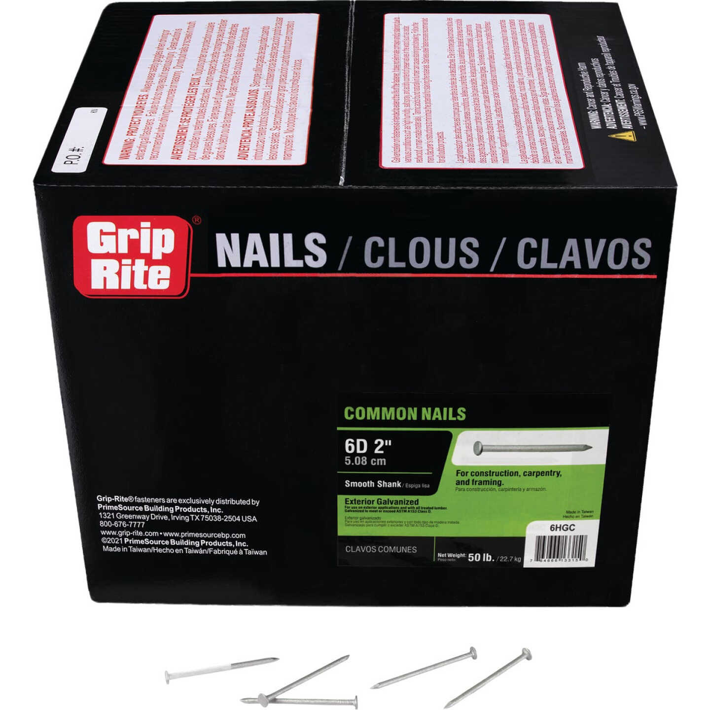Grip-Rite 2 In. 6d x 11.5 ga Smooth Shank Flat Head Hot-Dipped Galvanized Steel Common Nail (50 Lb.) Image 1