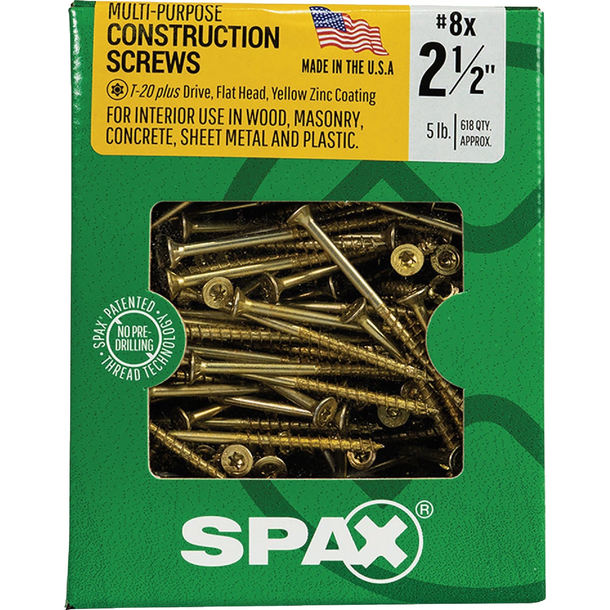 SPAX #8 x 2-1/2 In. T20 Plus Flat Head Yellow Zinc (Interior) Wood Screw (618-Count) Image 6
