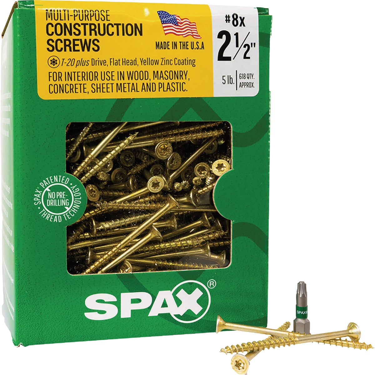 SPAX #8 x 2-1/2 In. T20 Plus Flat Head Yellow Zinc (Interior) Wood Screw (618-Count) Image 5
