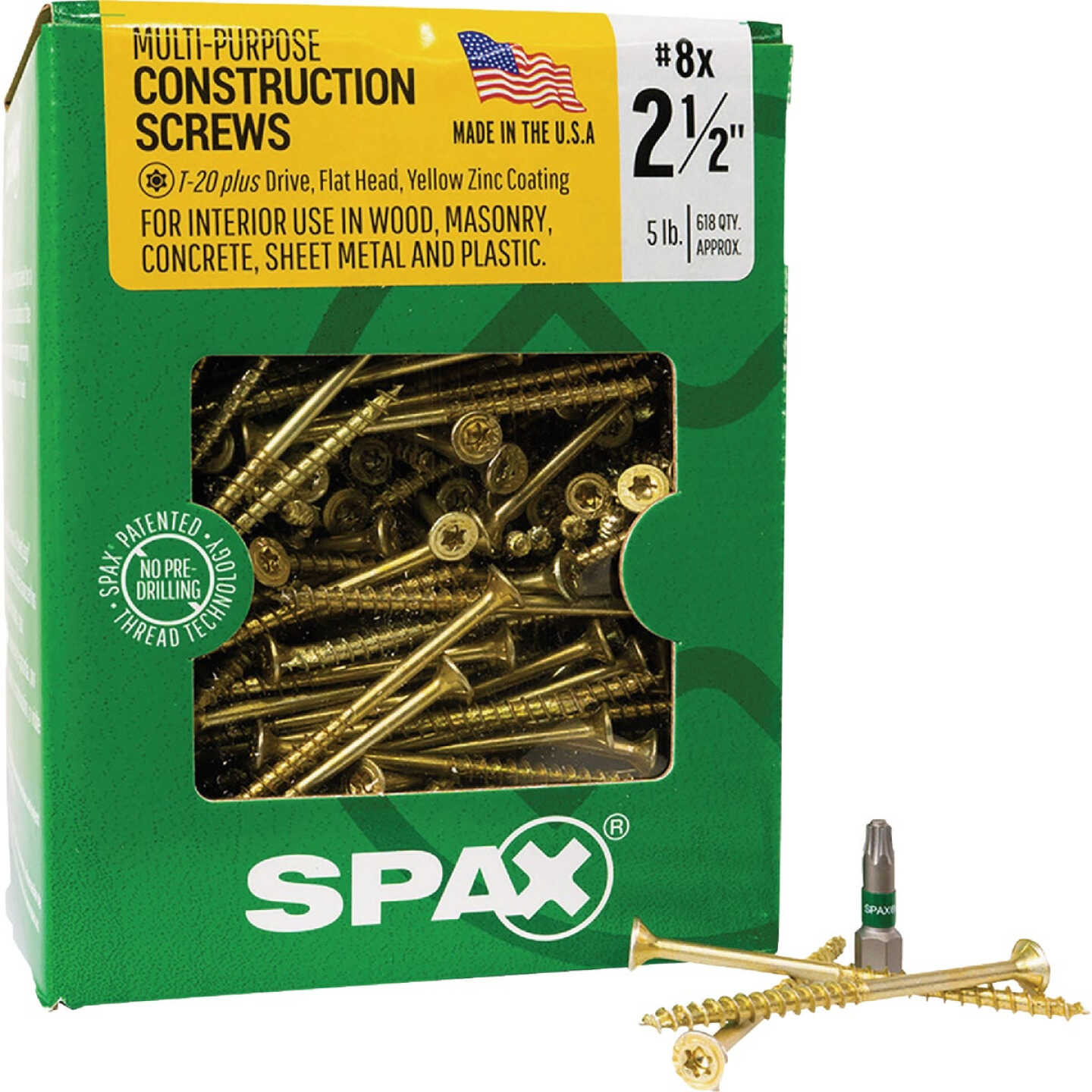 SPAX #8 x 2-1/2 In. T20 Plus Flat Head Yellow Zinc (Interior) Wood Screw (618-Count) Image 5