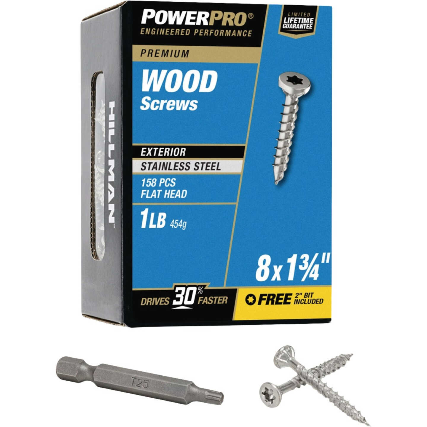 Hillman PowerPro #8 x 1-3/4 In. Premium 305 Stainless Steel Wood Screw (158-Count) Image 1