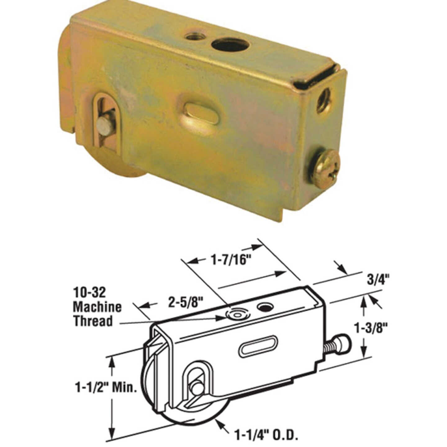 Prime-Line 1-1/4 In. Dia. x 3/4 In. W. x 2-5/8 In. L. Steel Patio Door Roller with Adjustable Housing Assembly Image 1