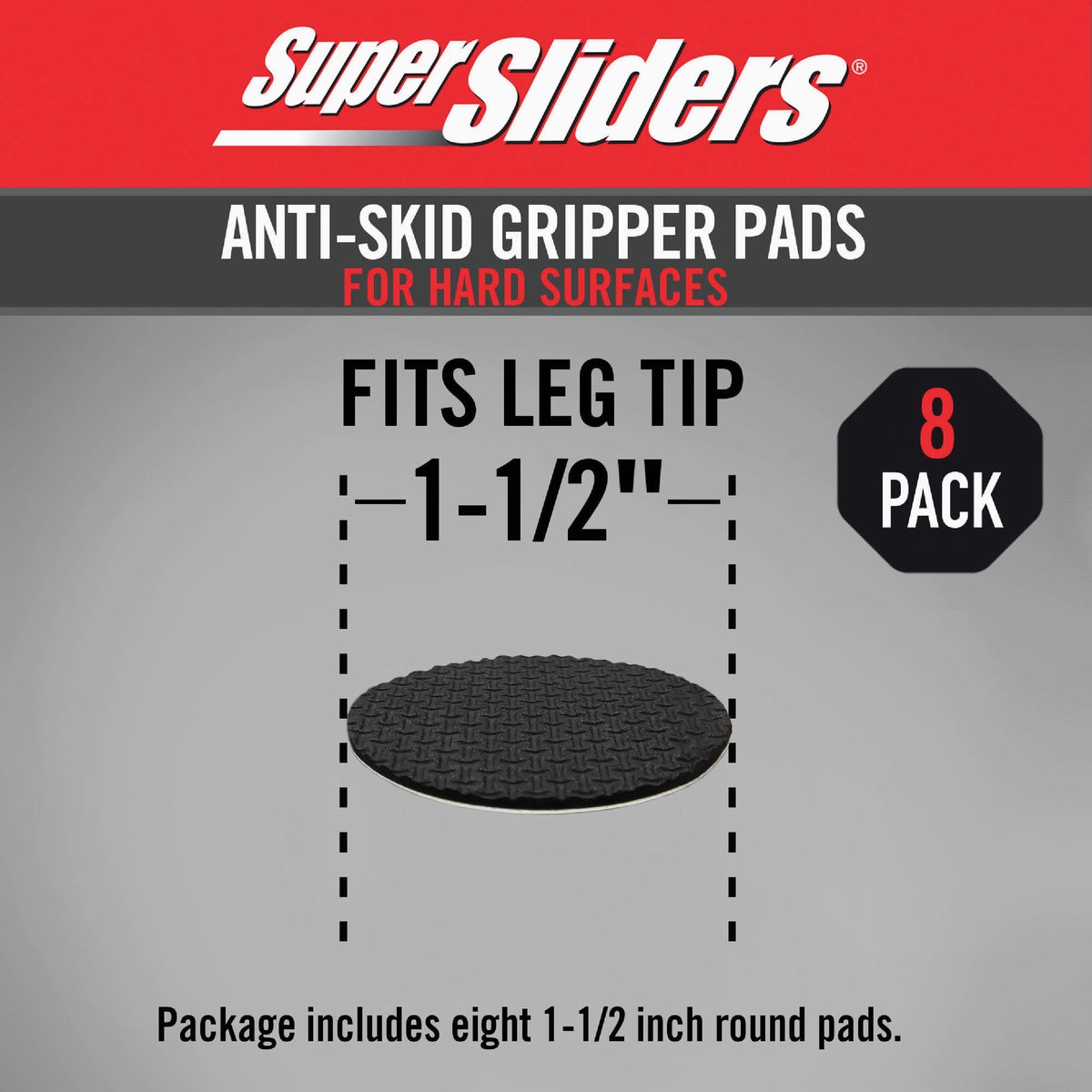 Super Sliders 1-1/2 In.  Anti-Skid Round Black Furniture Pad (8-Piece) Image 2