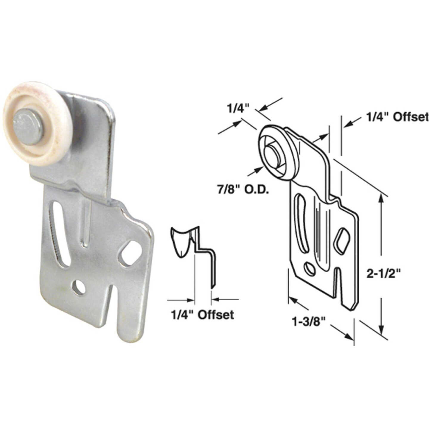 Prime-Line Offset Adjustable 2-1/2 In. H. x 1/4 In. Single Wheel Front Bypass Door Roller (2-Count) Image 1