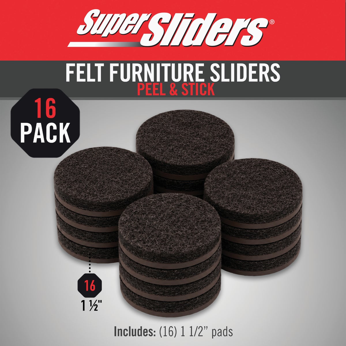 Super Sliders 1-1/2 In. Brown Round Felt Furniture Pads (16-Piece) Image 2