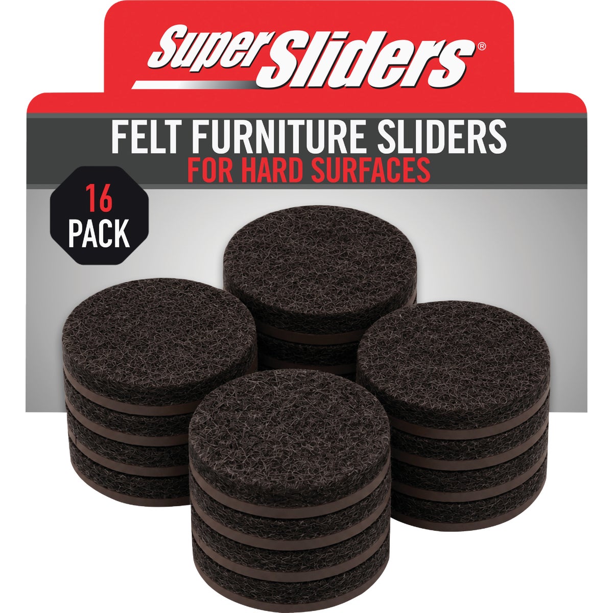 Super Sliders 1-1/2 In. Brown Round Felt Furniture Pads (16-Piece)