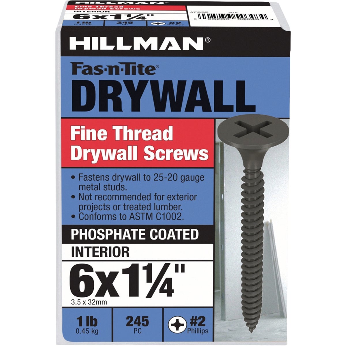 Hillman Fas-N-Tite #6 x 1-1/4 In. Phillips Fine Thread Drywall Screw (245-Count)