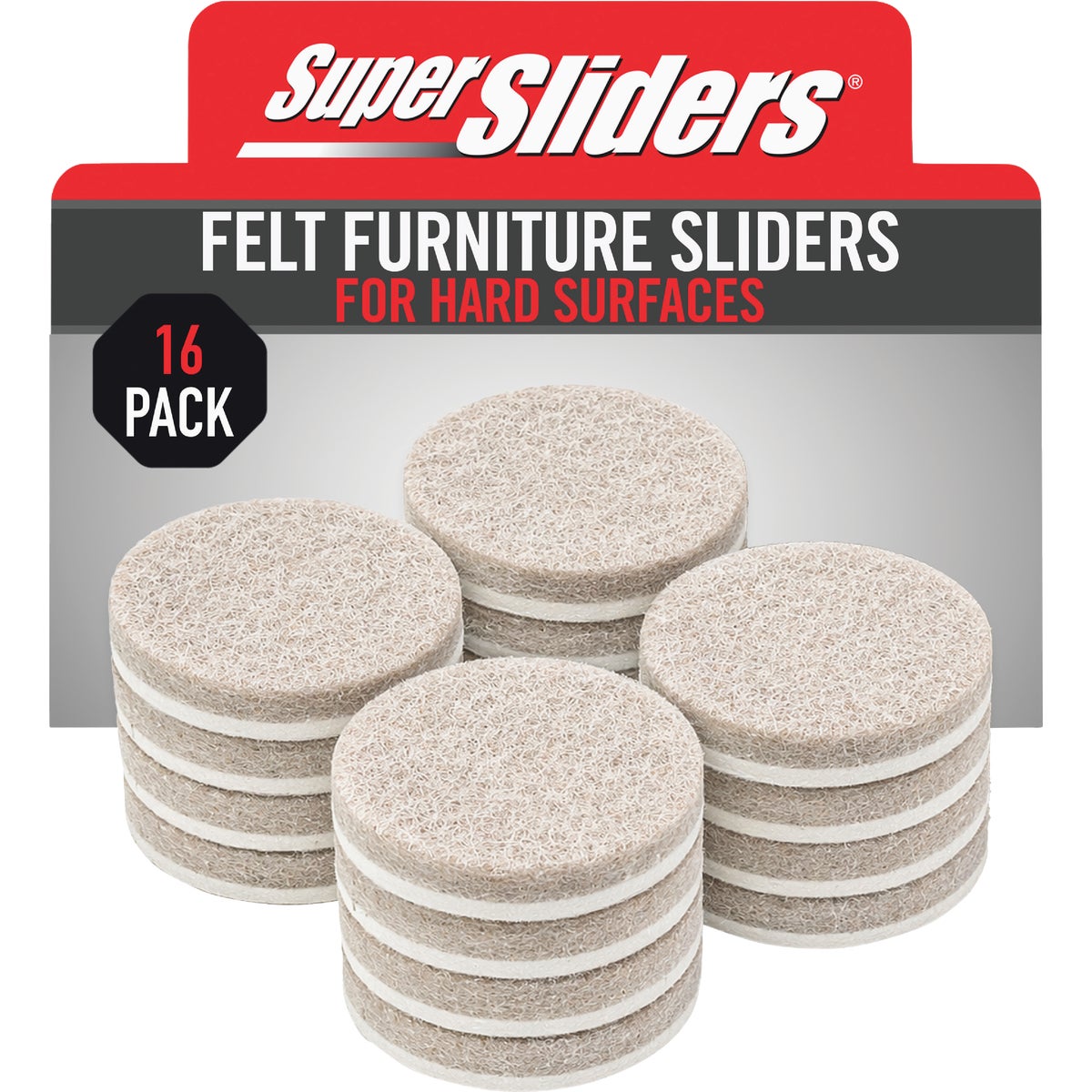Super Sliders 1-1/2 In. Round Beige Felt Furniture Pads (16-Piece)