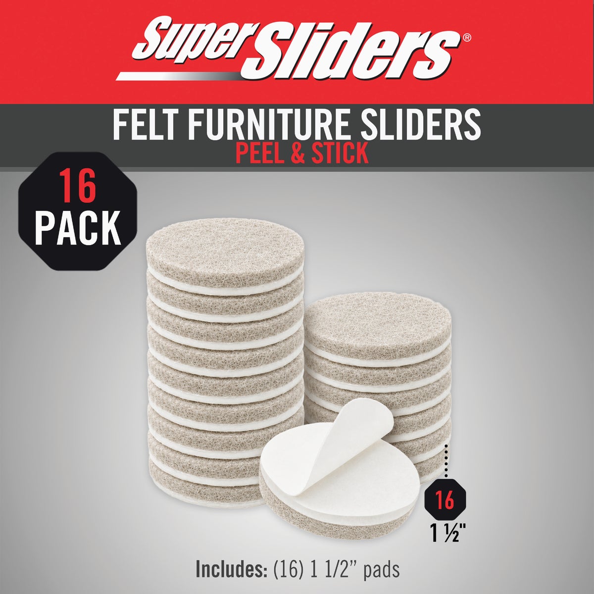 Super Sliders 1-1/2 In. Round Beige Felt Furniture Pads (16-Piece) Image 2