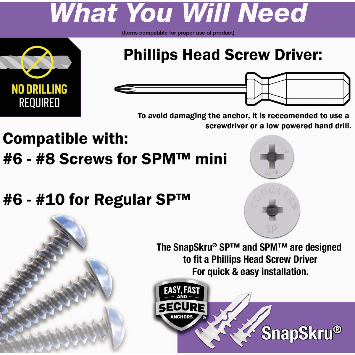 Toggler SnapSkru #8 x 1-1/2 In. 79 Lb. Nylon Self-Drilling Drywall Anchor (4-Count) Image 3